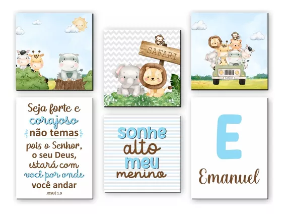 Kit 6 Quadros Decorativos Safari Baby Personalizado  Oferta