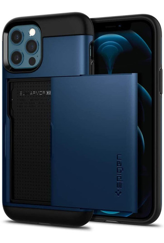 Funda Spigen Para iPhone 12/12 Pro, Azul/delgada/tarjetero