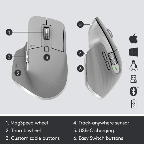 Mouse Logitech Mx Master 3, Inalámbrico, Ergonómico, 4000dpi
