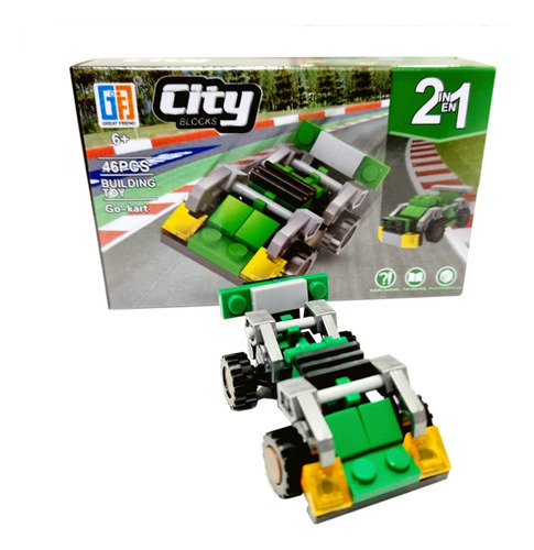 Mini Blocos De Montar City Blocks - Carrinho Go Kart 2em1