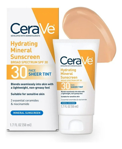 Cerave Hydrating Mineral Sunscreen Sheer Tint Face Spf30