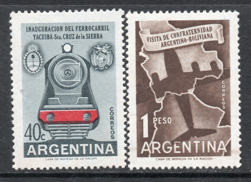 Argentina 2 Sello Mint Confraternidad Argentina-bolivia 1958