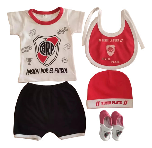 Conjunto De Bebe River Remera Short Babero Gorrito Zapatitos