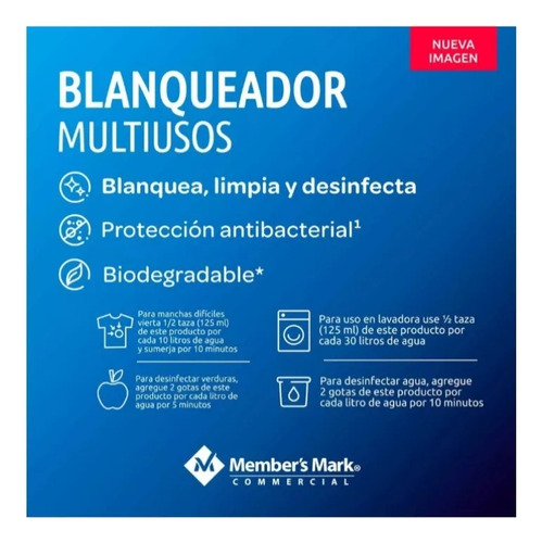 Blanqueador Líquido Multiusos Desinfecta Member's Mark 20 L