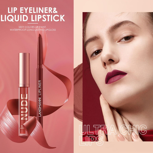 Langmanni Juego De 4 Lápices Labiales Mate Con Delineadores