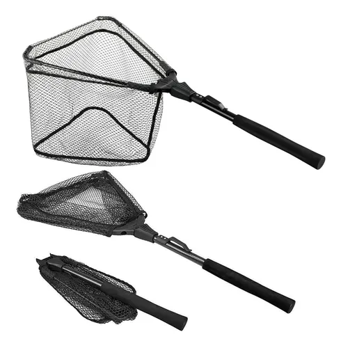 Red De Pesca Plegable Con Mango Telescópico Y Malla De Nailo