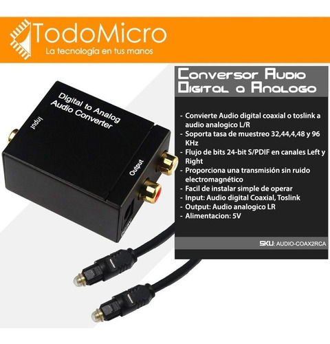Conversor Audio Digital Optico Toslink A Jack Rca Analogico