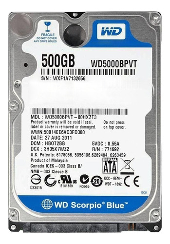 Disco duro interno Western Digital WD Scorpio Blue WD5000BPVT 500GB azul