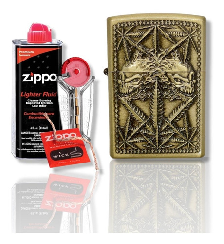 Kit Zippo / Gas Mecha Piedra + 1 Encendedor Tipo Zippo Cc