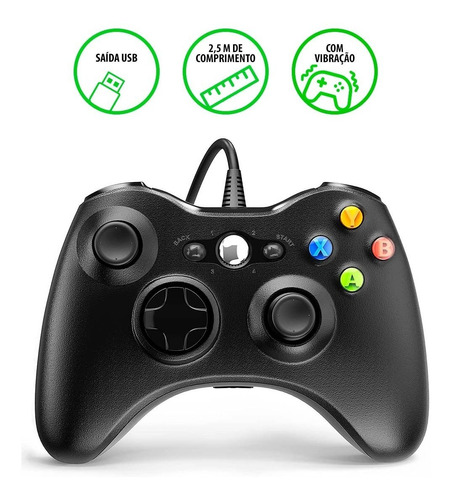 Controle Xbox 360 E Pc 2 Em 1 Com Fio Joystick