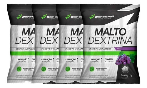 4x Maltodextrina - 1kg - Body Action Sabor Uva