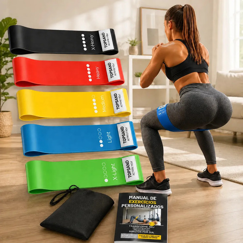 Kit 5 Faixas Elásticas Mini Band Super Band P/ Treino Exercícios Academia Funcional Fisioterapia Resistência Extensor Esporte Ginástica Pilates Cross Training + Manual de Treinos – TOPSAND Activewear