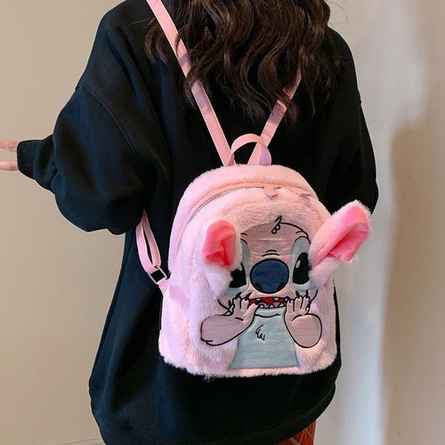 Pink Stitch Design New Ins, versátil y bonita mochila de felpa rosa, diseño de tela lisa