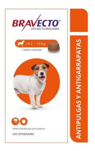 Bravecto Perros 4.5a10kg 250mg Antipulgas Garrapatas 3 Meses