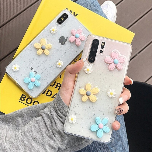 Funda Para Samsung A55 Flores Margaritas 3d Brillo + Mica 9d