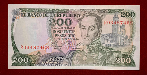 Billete 200 Pesos Oro Colombia 1980 Pick 419 A.3r Reposición