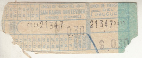 Antiguo Boleto San Ramon Montevideo Union De Transporte Raro