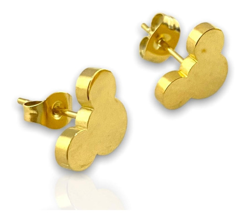 Juego De Collar Y Aretes Micky Mouse Dorado Acero Inoxidable