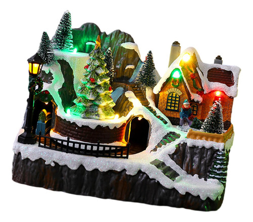 Figura De Pueblo Navideño, Caja Musical Árbol De Navidad