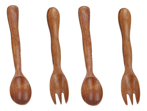 Juego De Cucharas Y Tenedores, 4 Piezas, Cuchara De Mader...