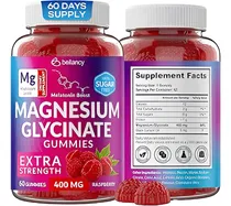 Comprar   Gomitas De Glicinato De Magnesio 400 Mg,  Gomitas De Frambuesa Y Magnesio Para Adultossin Azúcar, Sin Ogm, Sin Gluten, Suministro Para 60 Días  