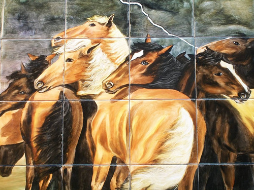 Imagen 3 de 4 de Caballos. Mural Cerámico. 1,20 X 0,90m (mre48)