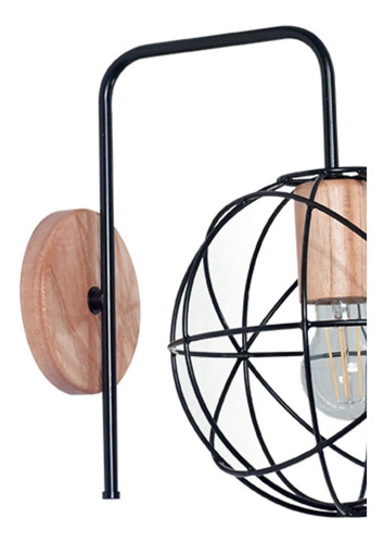 Imagen 2 de 2 de Aplique De Pared Atomo Metal Y Madera Negro Carilux E27