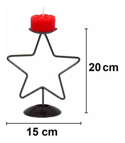 Imagem 2 de 2 de Castiçal Estrela Com Vela Decorativo Enfeite Mesa Natal Ceia