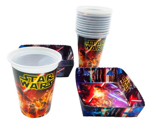 Kit 12 Vasos 12 Platos Decorativos Stars Wars