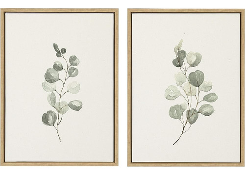 Kate Y Laurel Sylvie Eucalyptus Framed Linen Textured Canvas