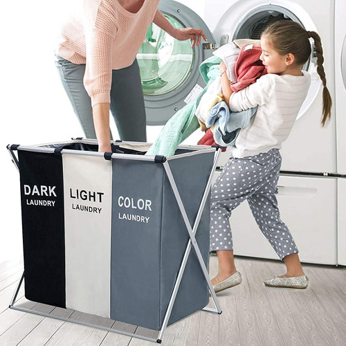 Cesto De Roupa Dobrável Com 3 Compartimentos, Cestos De