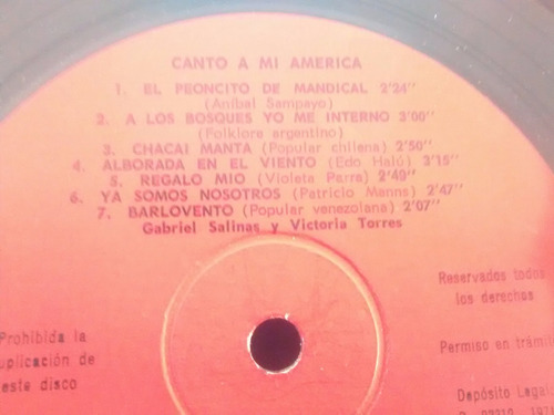 Vinilo Lp De Gabriel Salinas - Canto A Mi America (u604