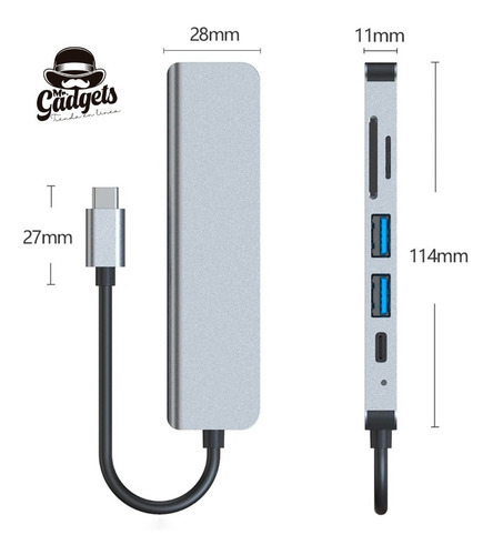 Hub Usb C 6 En 1 Adaptador Lector Sd Pd Hdmi Para Mac iPad