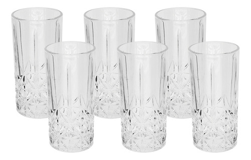 Jogo Com 6 Copos De Vidro 350ml Long Drink Koper Mimo Style