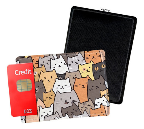 Porta Cartão De Credito Wallpaper Gatos Cats Cor Preto Desenho do tecido Liso