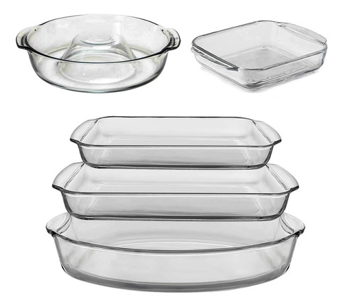 Set Juego 5 Fuentes Asaderas Moldes Libbey Vidrio Horno Color Transparente