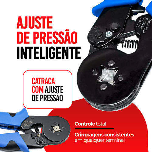 Alicate Crimpar Prensa Terminal Tubular Ilhós 0,25 Até 10mm
