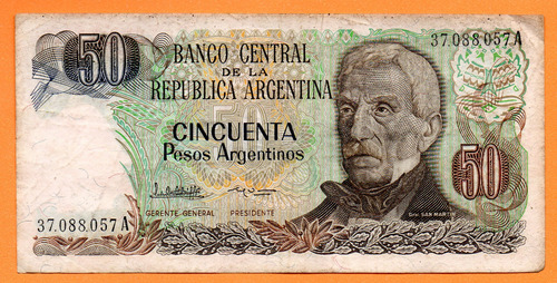 Billete 50 Pesos Argentinos, Bottero 2619, Año 1985 Bueno