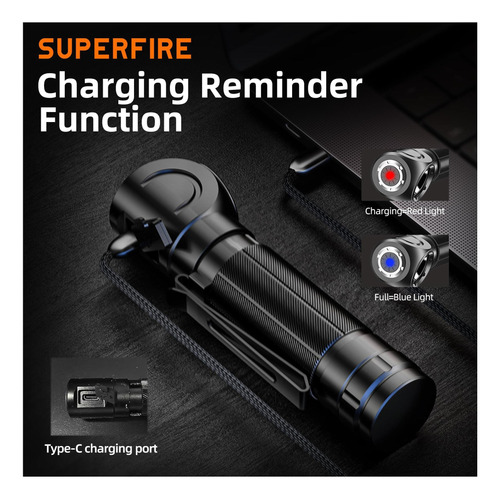 Lámpara De Cabeza Recargable De Lúmenes Superfire 1000, Led
