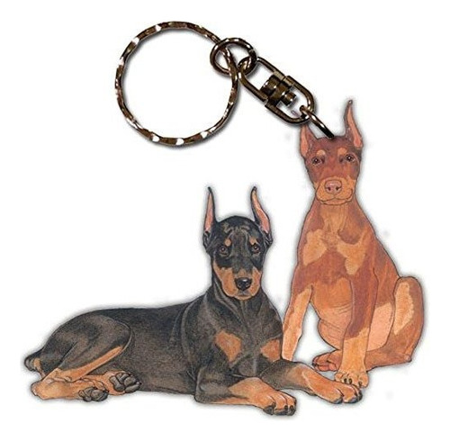 Llavero De Automoción, Llavero De Madera Pp Doberman Pin