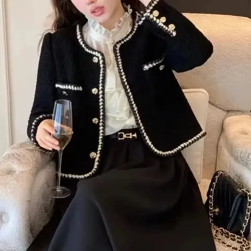 Chaqueta Corta Estilo Tweed Francés Para Mujer Elegant Socialite