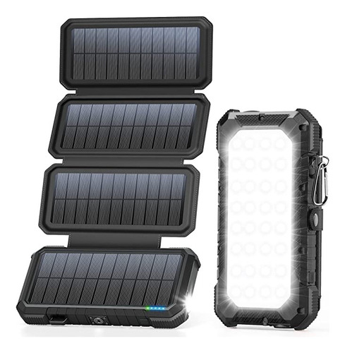 Power Bank Solar Plegable 3 Puertos Usb. Negro 