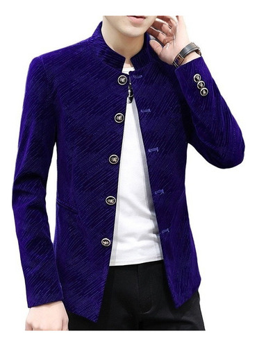 Chaqueta Saco Cuello Alto Slim Fit Tela Terciopelo Formal