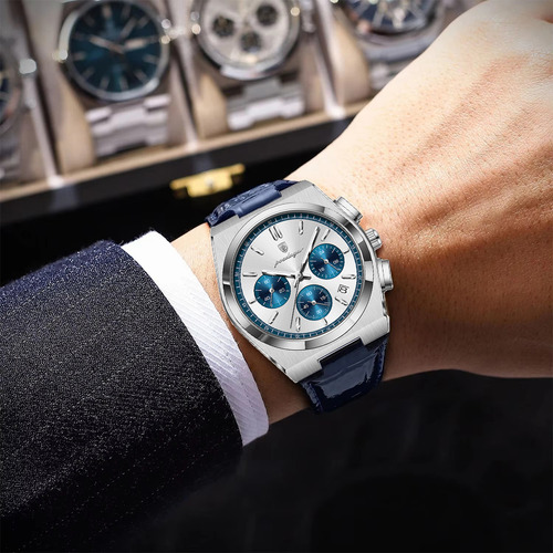 Relojes De Pulsera De Cuarzo De Cuero Azul De Lujo Poedagar