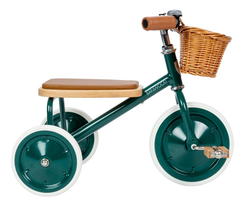 Triciclo + Accesorios Y Barra De Empuje Desmontable Banwood Color Verde Oscuro
