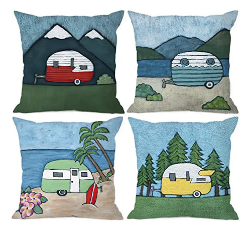 Rustic Funny Cute Cartoon Drawing Rv Travel Trailer Cam...