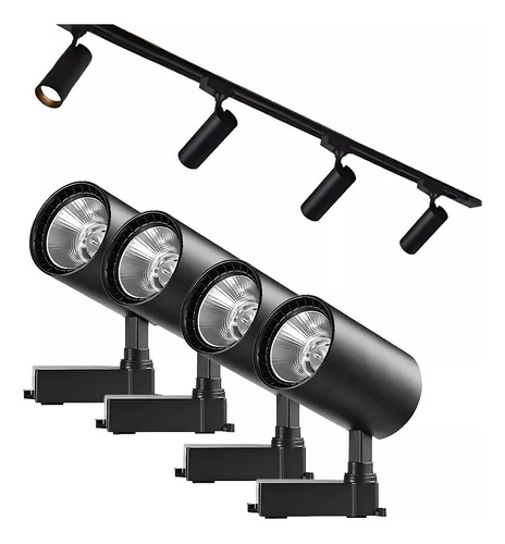 Kit Trilho Eletrificado De 1m + 4 Spots Led 7w Preto/branco