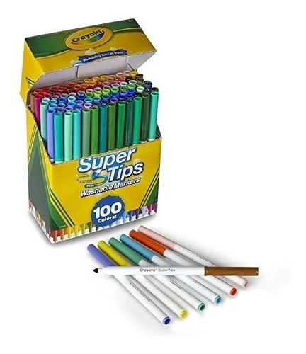 Plumones Crayola Supertips 100 Colores, Lavables , Delgados 