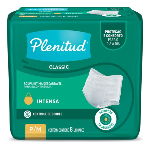  Plenitud Classic roupa íntima para incontinência P/M 8 unidades