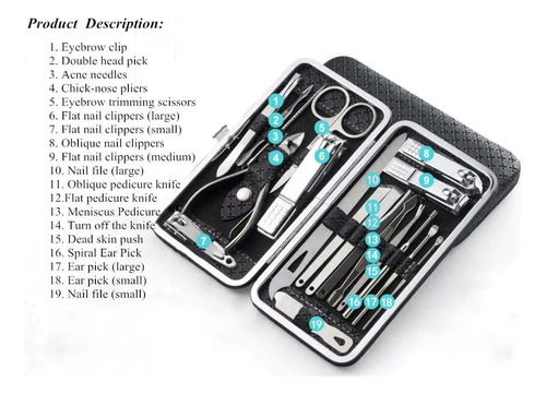 Juego De Cortaúñas D/acero Inox. P/manicura, Pedicura, 19 Pz